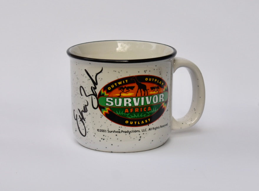 Survivor: Africa Autographed Mug Ethan Zohn White Speckled